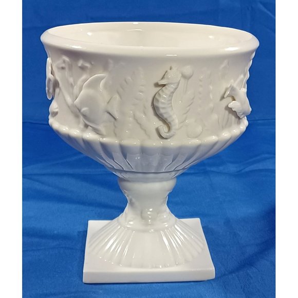 Vtg Lenwile Porcelain Sea Creatures Blanc De Chine Sculpture Cachepot Cach Pot - Picture 5 of 12